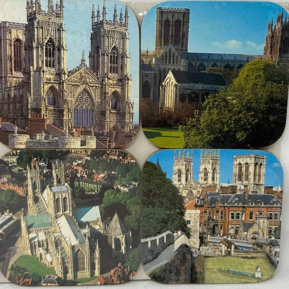 Manor Craft York Minster Cathedral England‎ Coasters Set 6 Vtg Souvenir NOS